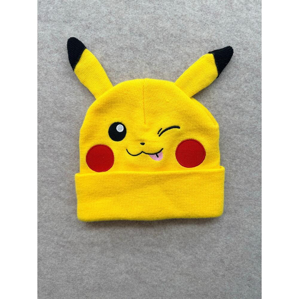 Pokemon Pikachu Knit Beanie Hat Winking Face Yellow‎ Cosplay Winter Cap